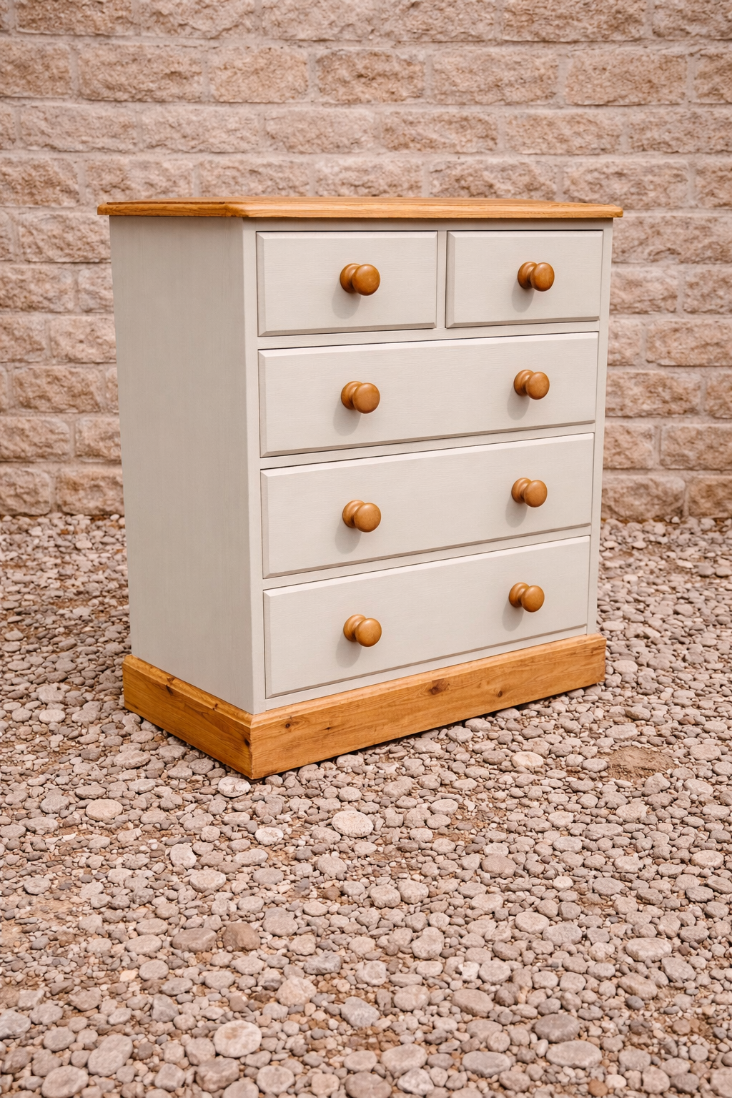 Rustic Pine Chest of Drawers – Shadow White with Stripped Top & Base