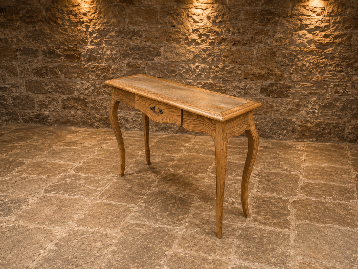 French Provincial Solid Ash Console Table | Louis XV Style Hall Table | Vintage One Drawer Sofa Table