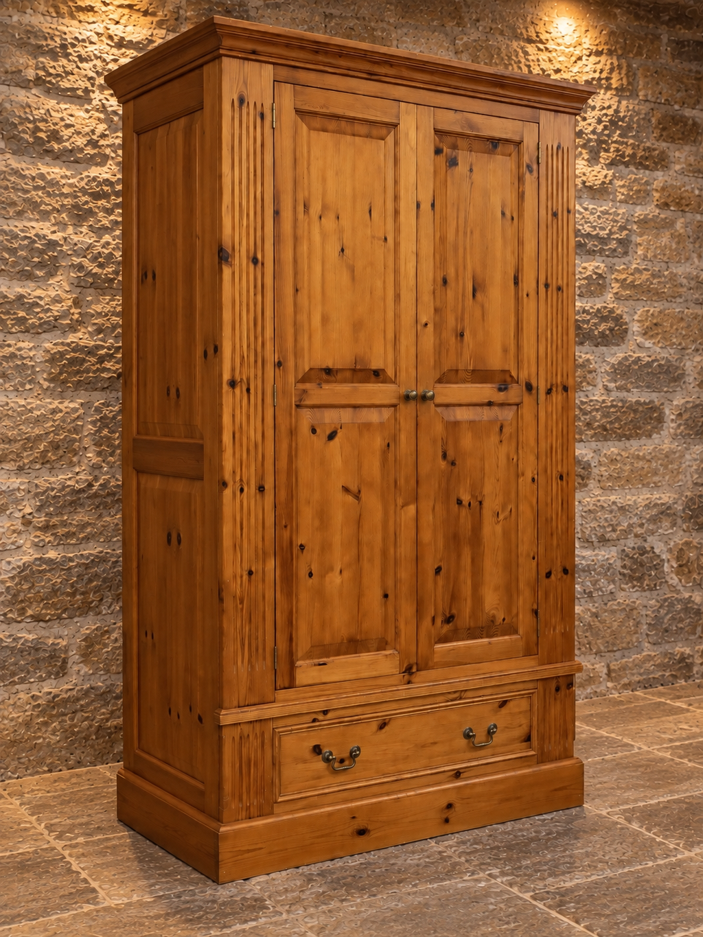 Large Traditional Pine Double Wardrobe with Drawer