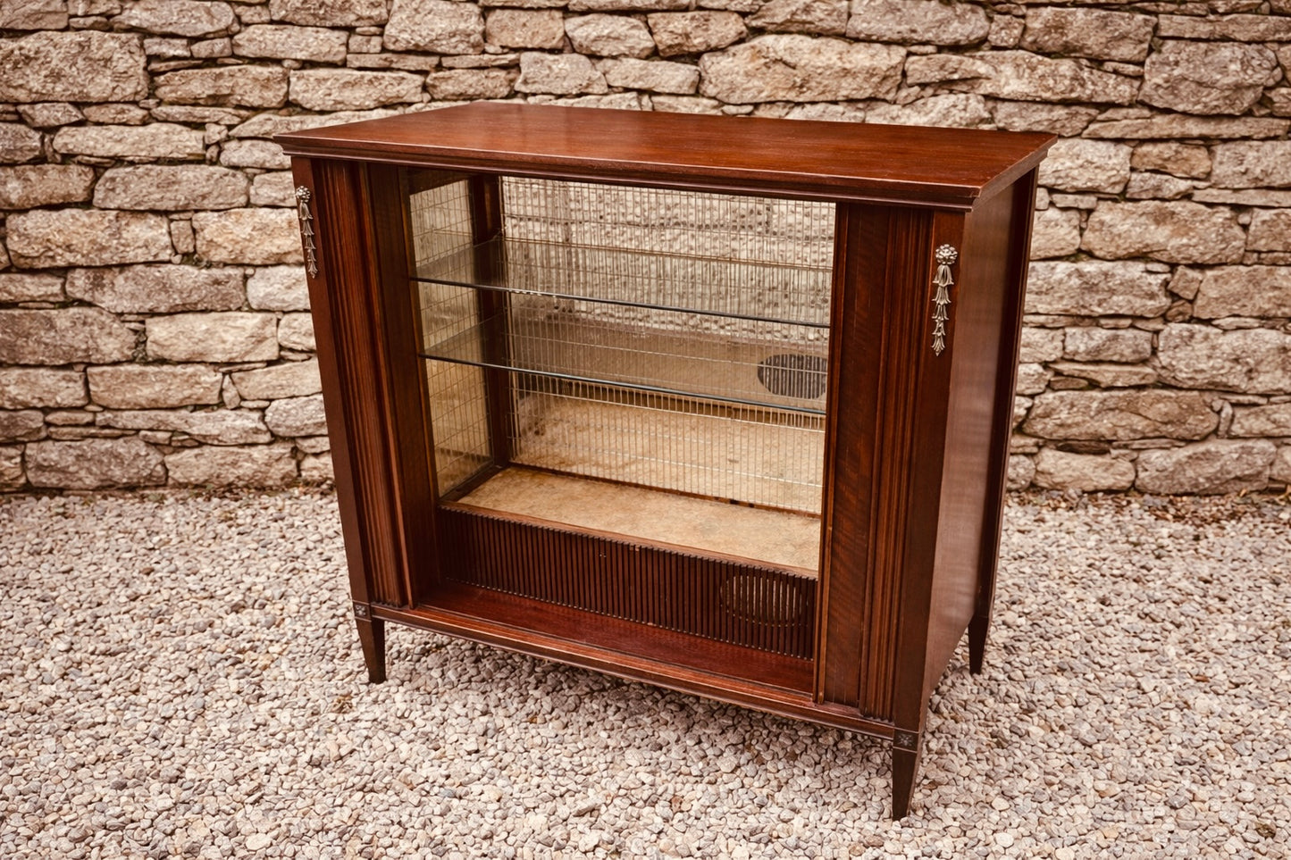 Mid Century Flame Mahogany Cocktail Cabinet with Sliding Doors
