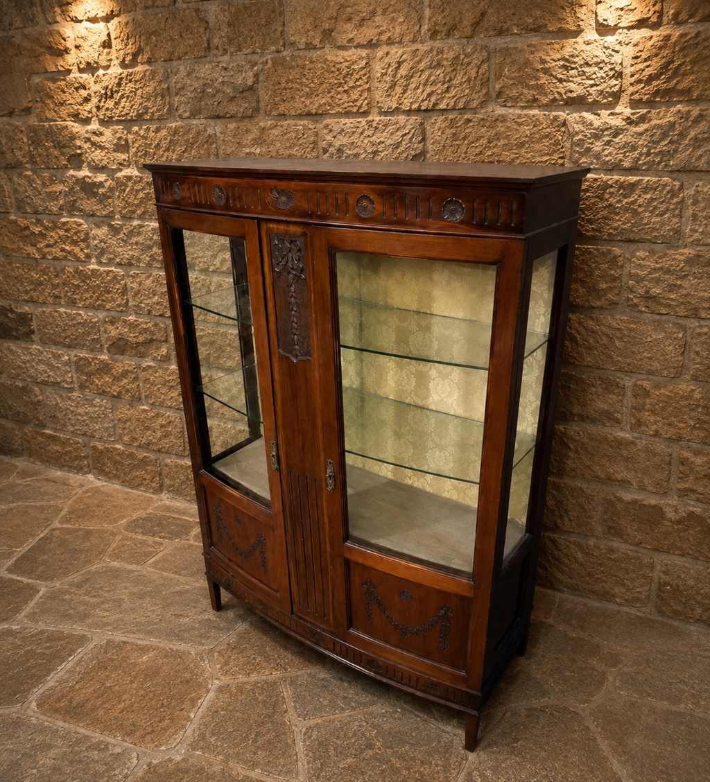 Antique Edwardian Inlaid Mahogany Display Cabinet c.1900–1915 | Bow Front Glazed China Cabinet