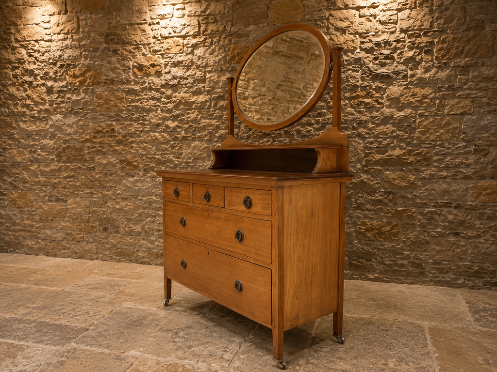 Antique Victorian Dressing Chest with Oval Mirror – c.1880–1900