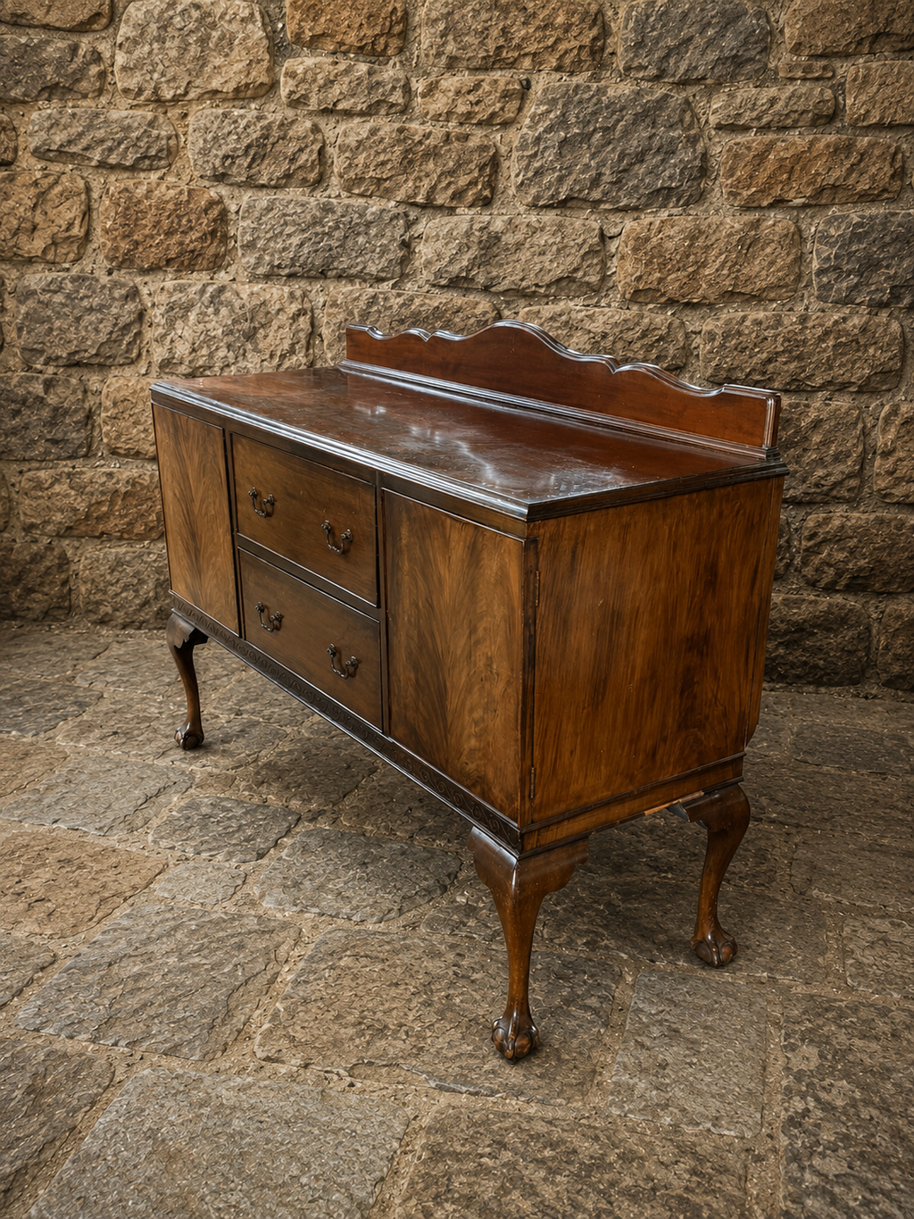 Antique Georgian Revival Mahogany Sideboard – Flame Mahogany Serving Cabinet