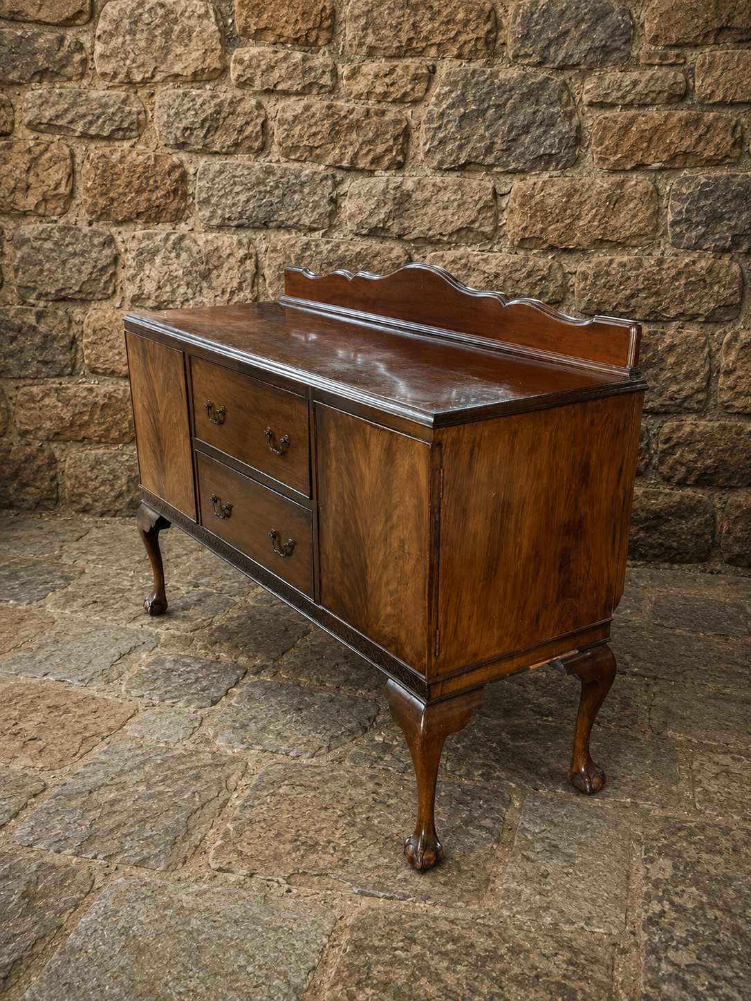 Antique Georgian Revival Mahogany Sideboard – Flame Mahogany Serving Cabinet