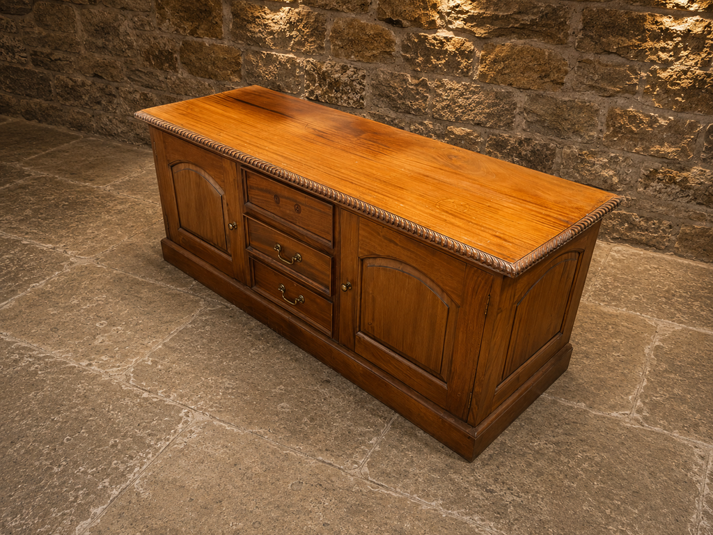Large Solid Yew Wood Sideboard | Vintage English Dresser Base | Country House Buffet Cabinet | Rustic Farmhouse Storage Cabinet