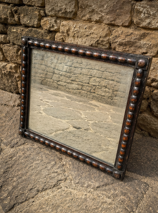 Antique Oak Bobbin Frame Wall Mirror