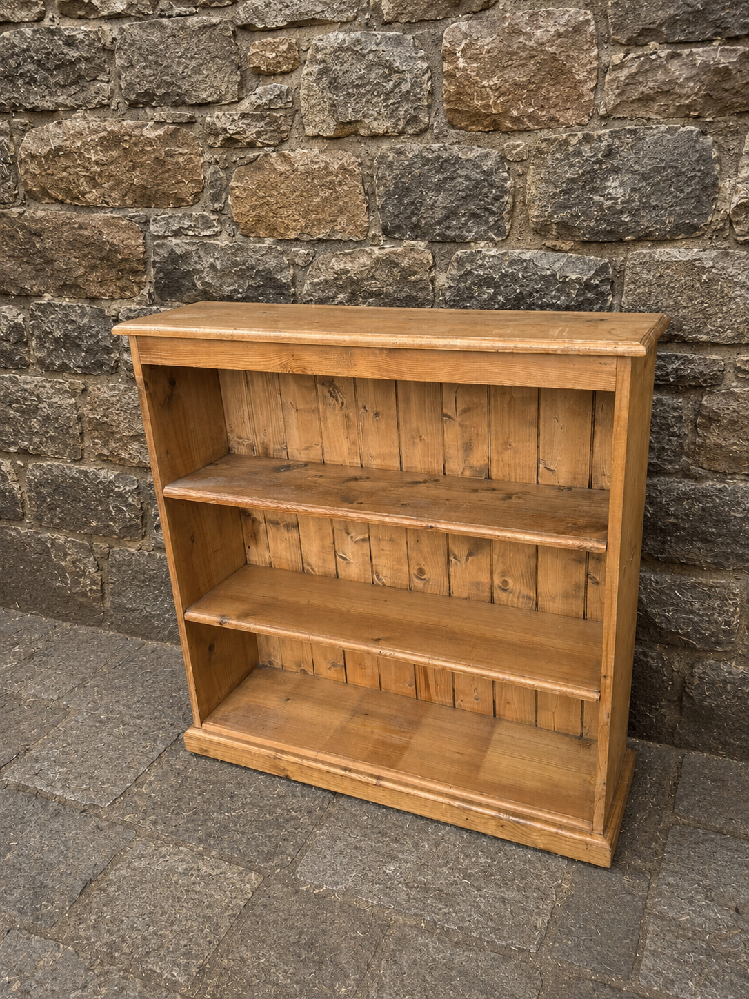 Vintage Rustic Pine Open Bookcase