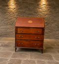 Georgian Style Mahogany Bureau | Flame Mahogany Writing Desk | Satinwood Inlaid Fall Front Secretary Desk | Fitted Interior