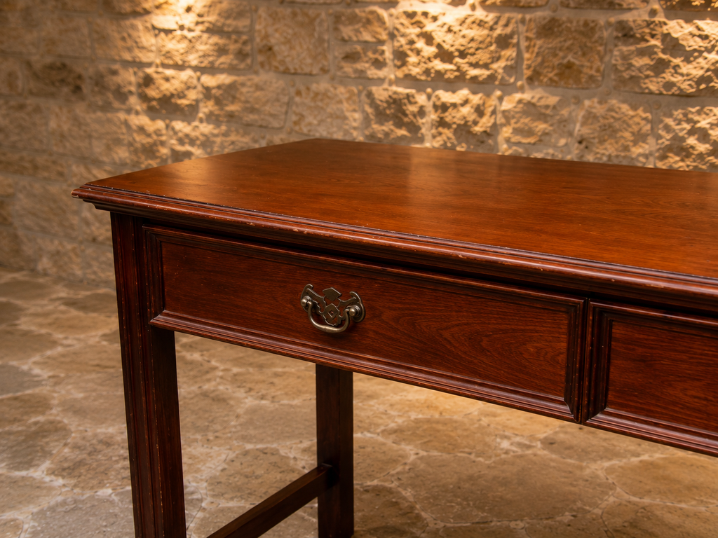 Antique Georgian Revival Mahogany Writing Table | English Library Desk | Two Drawer Console Table | c.1920–1940