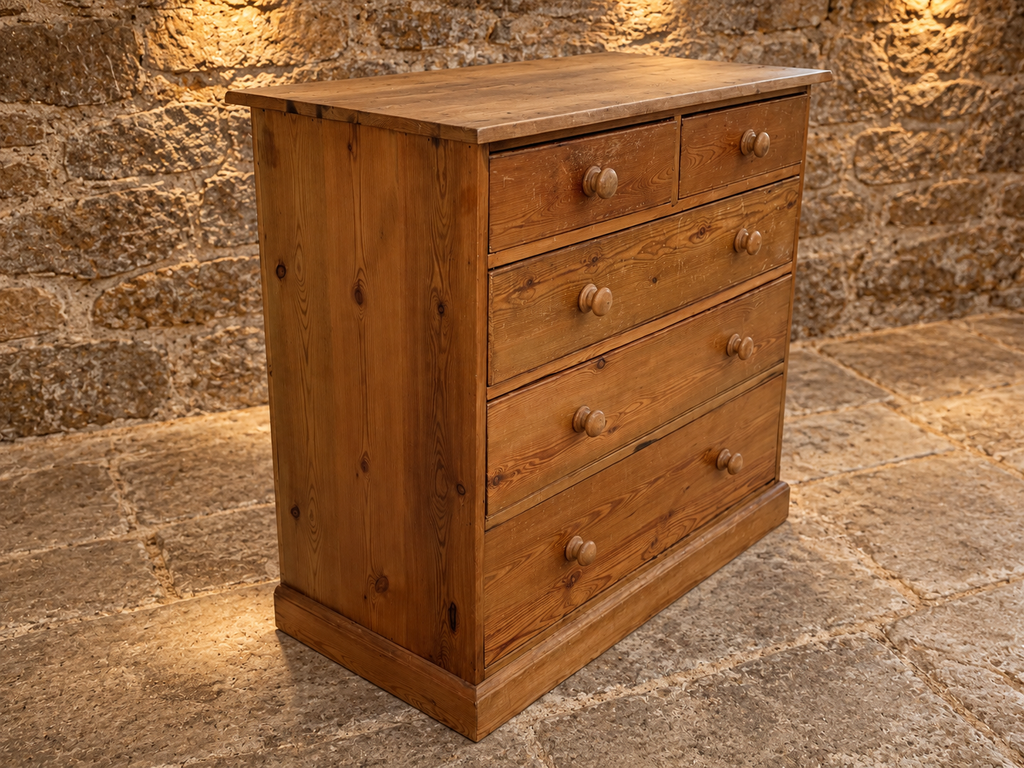 Antique Victorian Pine Chest of Drawers – Rustic Country House 5 Drawer Chest