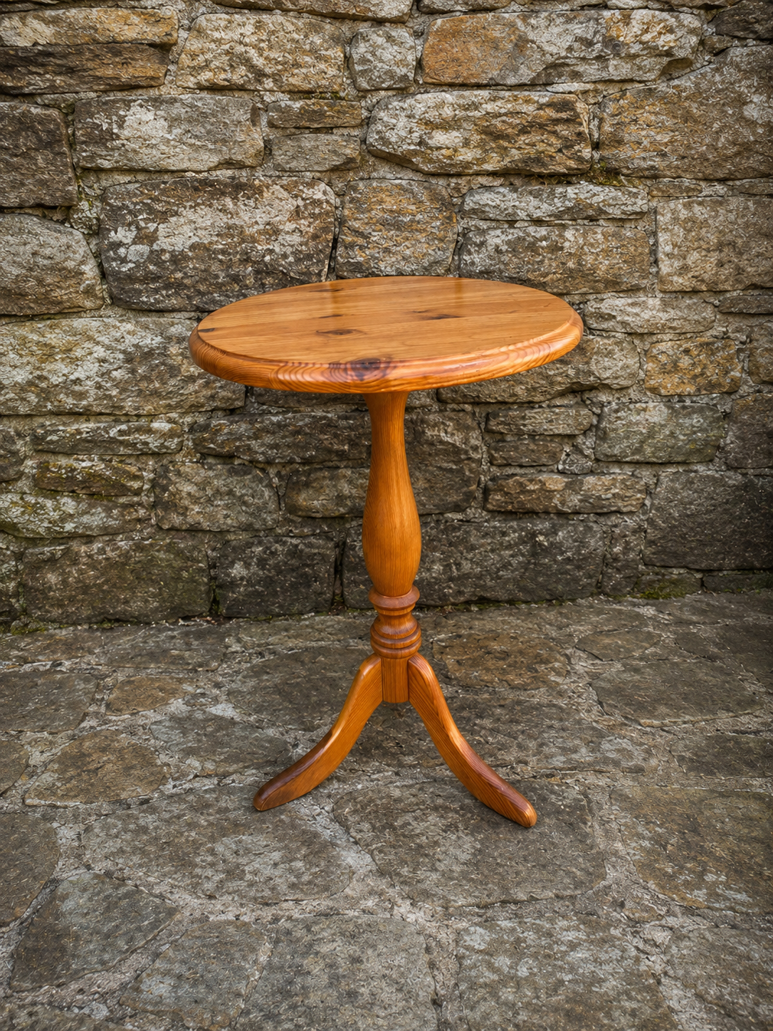 Vintage Style Pine Tripod Wine Table | Rustic Country Side Table | Cottage Lamp Table | Round Pedestal Occasional Table