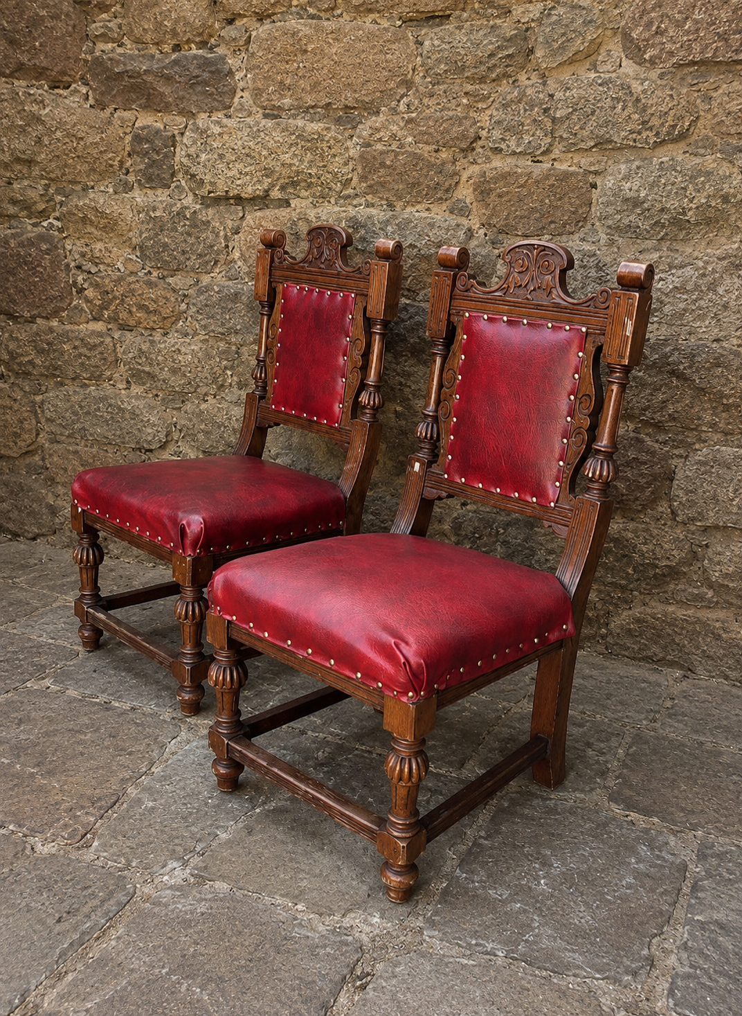 Pair of Antique Victorian Gothic Revival Chairs c.1880–1900