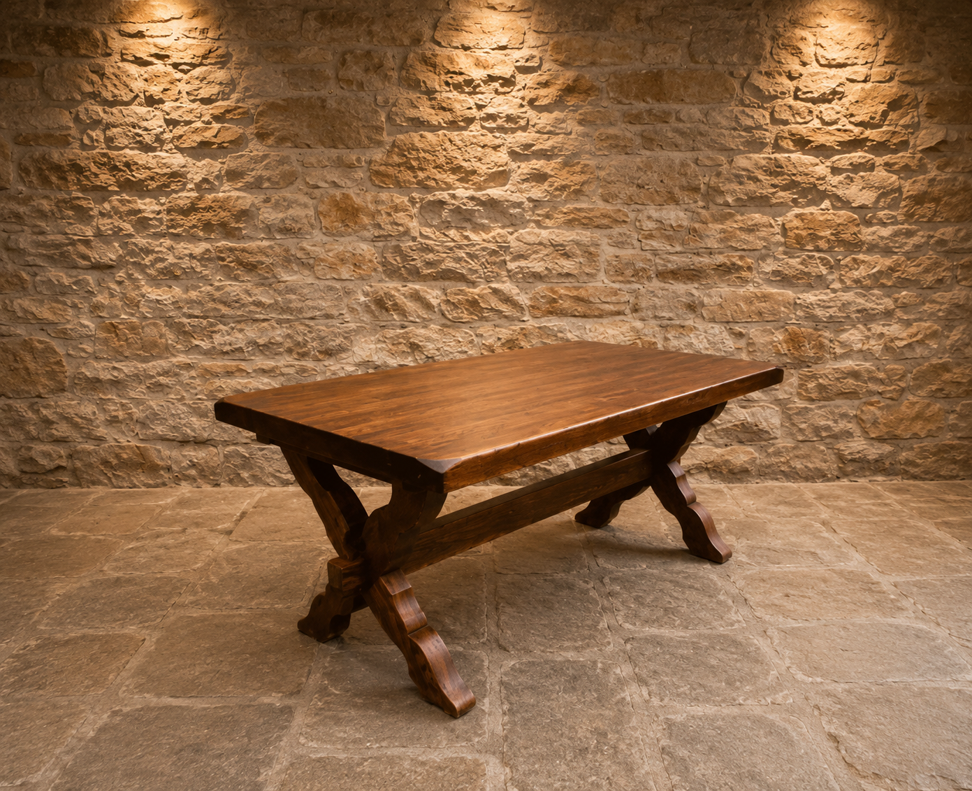 Solid Oak Refectory Dining Table | English Farmhouse Dining Table | Rustic Trestle Dining Table | Country House Kitchen Table