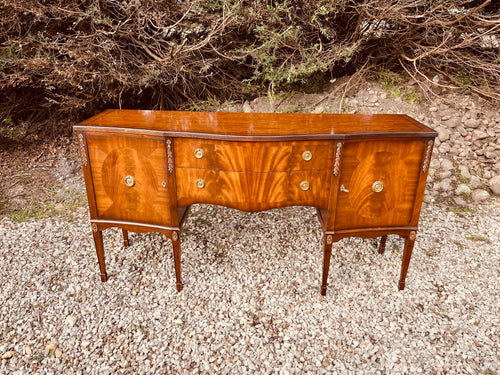 Antique Edwardian Mahogany Bow Front Sideboard – Sheraton Revival Flame Mahogany Server Cabinet