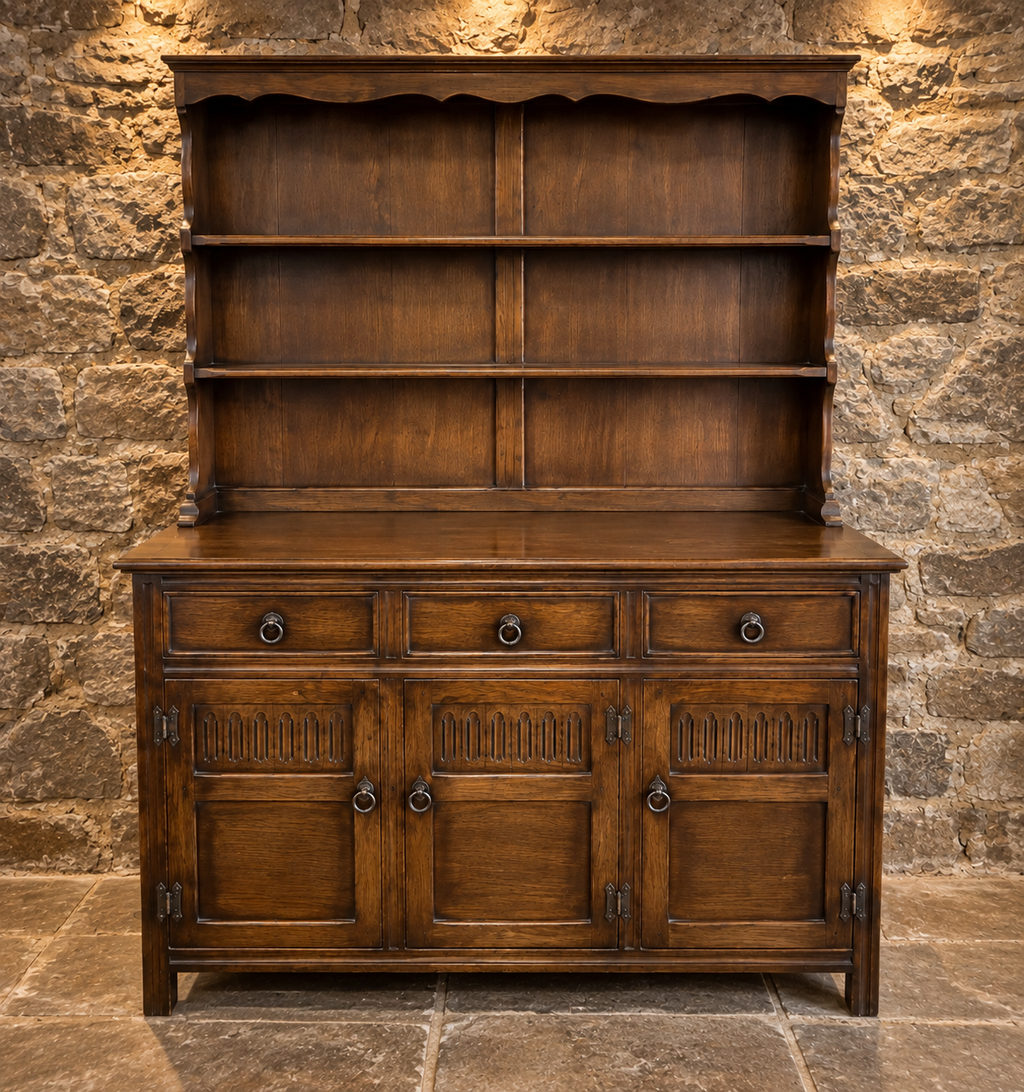 Vintage Solid Oak Welsh Style Dresser & Plate Rack