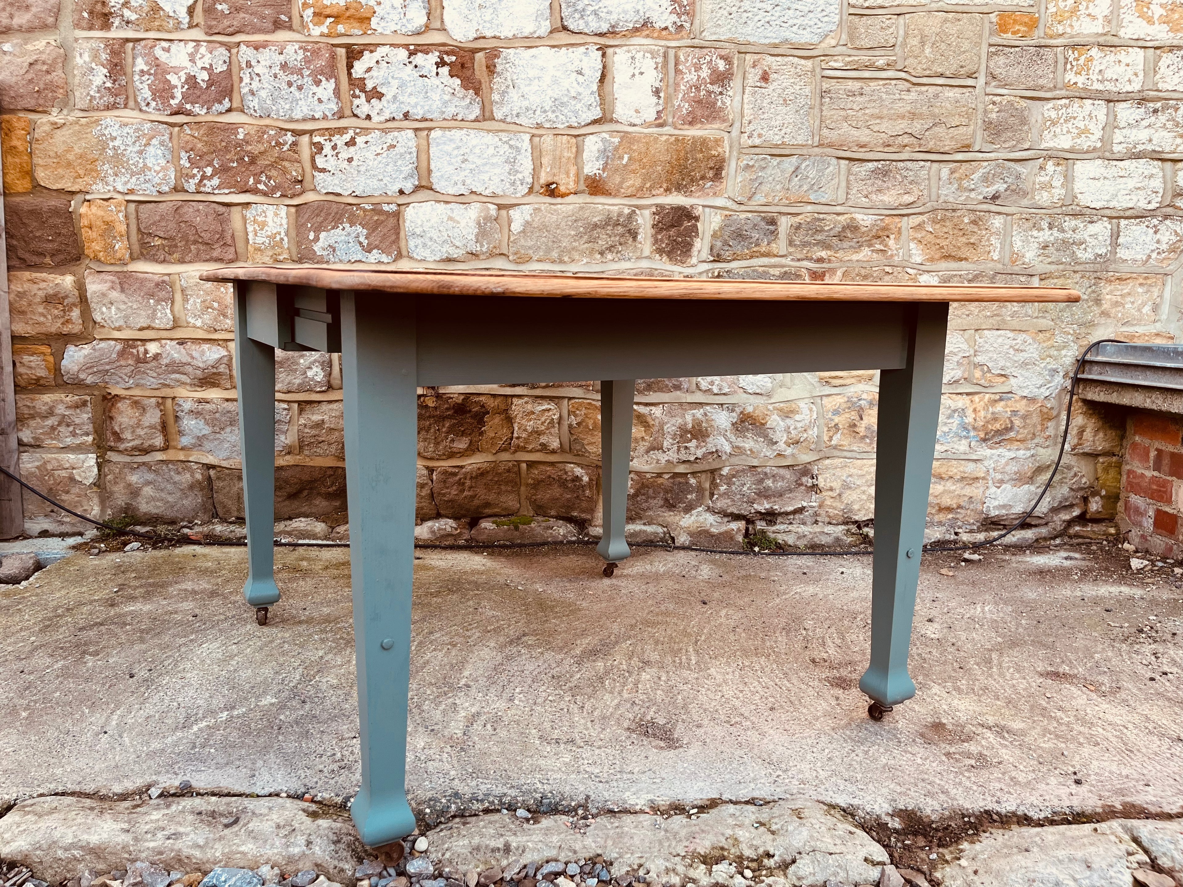 Vintage Drop-Leaf Dining Table with Restored Oak Top & Painted Legs