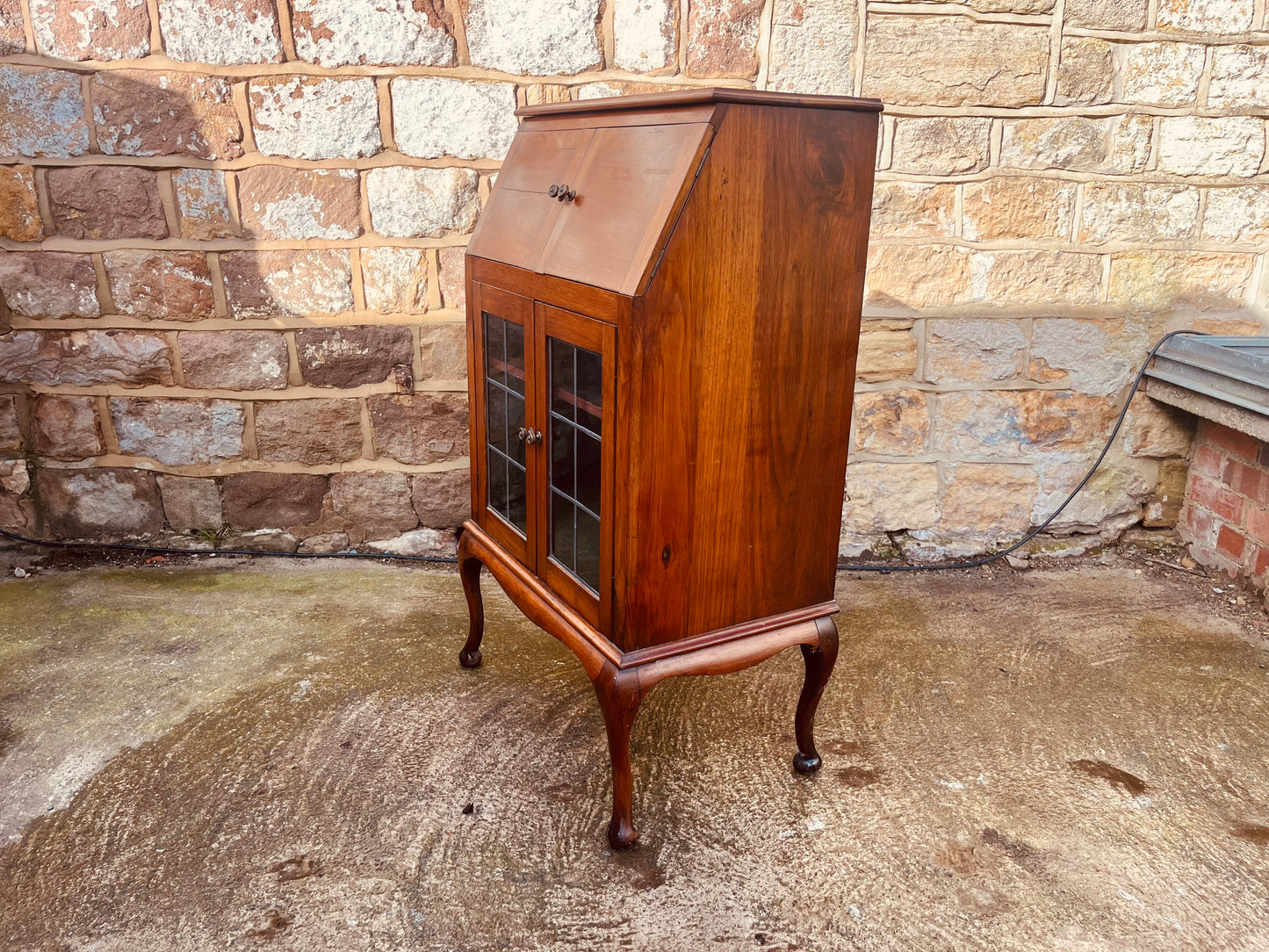Vintage Walnut Bureau Cabinet on Queen Anne Legs
