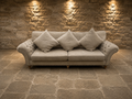 Large Chesterfield Style 3 Seater Sofa – Neutral Linen Look Upholstery & Buttoned Arms