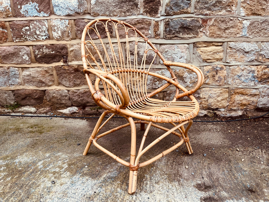 Boho Rattan Accent Chair – Vintage Wicker Armchair