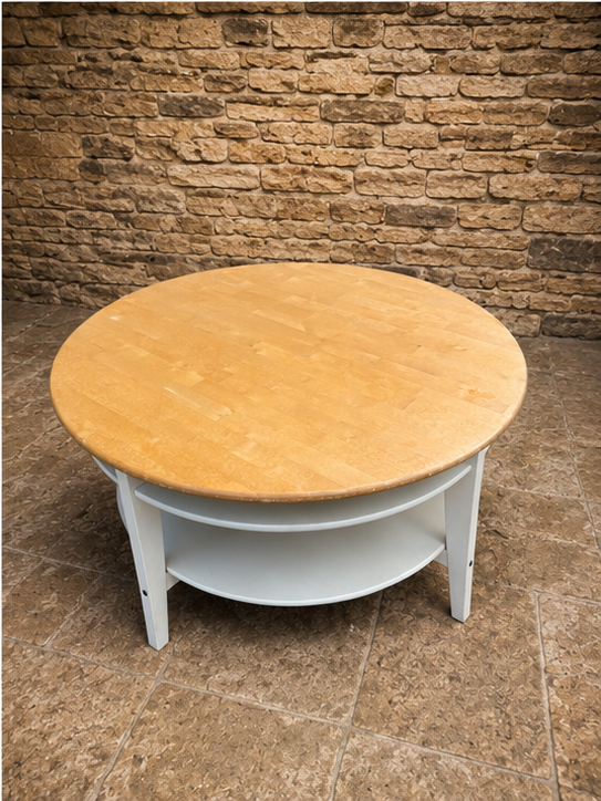 Vintage Scandinavian Round Coffee Table – Birch Top Storage Coffee Table