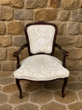 French Louis XV Style Armchair – Upholstered Vintage Fauteuil with Carved Frame