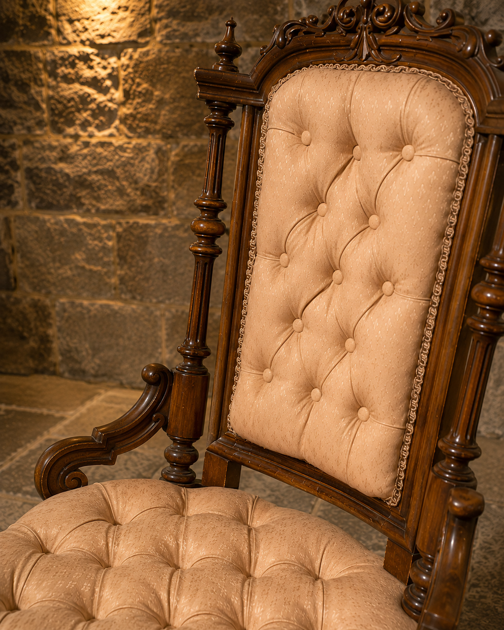 Victorian Walnut Button Back Library Chair | Antique Upholstered Nursing Chair | c.1875–1890