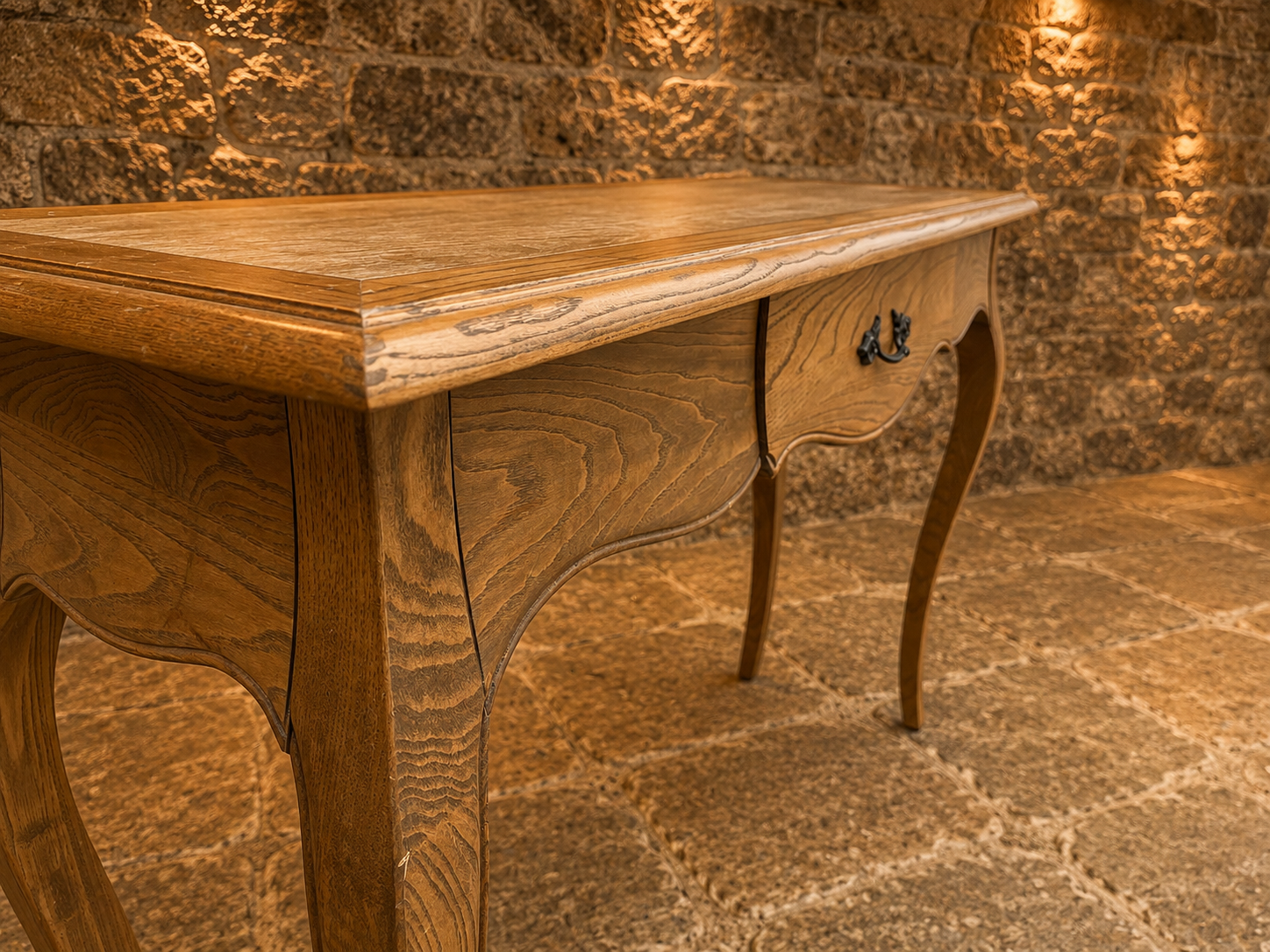 French Provincial Solid Ash Console Table | Louis XV Style Hall Table | Vintage One Drawer Sofa Table