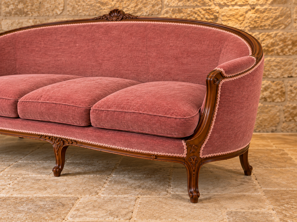 Vintage Louis XV style sofa in dusty rose pink