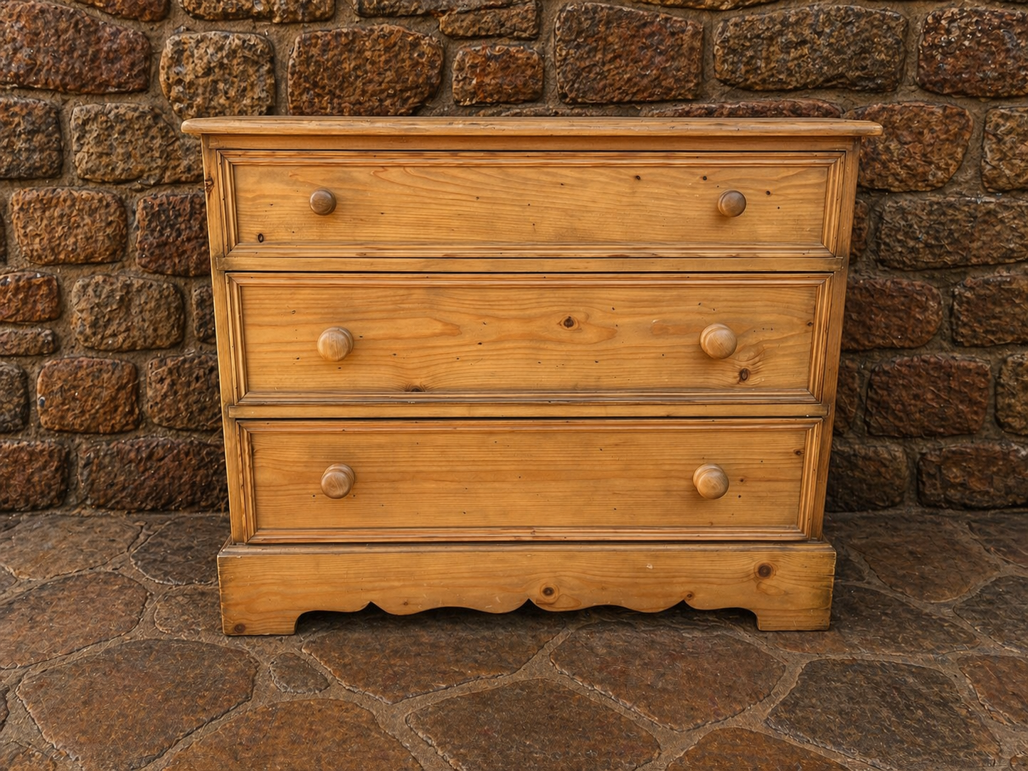 Vintage Pine 3 Drawer Chest of Drawers – Rustic Country Style Storage Unit