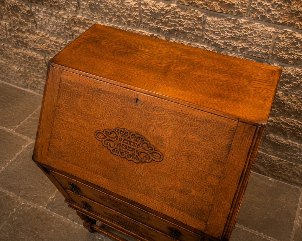 Antique Edwardian Oak Writing Bureau c.1900 – Decorative Fall Front Desk
