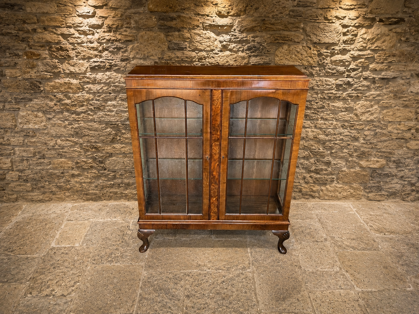Edwardian Flame Mahogany Display Cabinet | Antique Glazed Bookcase | c.1910–1925