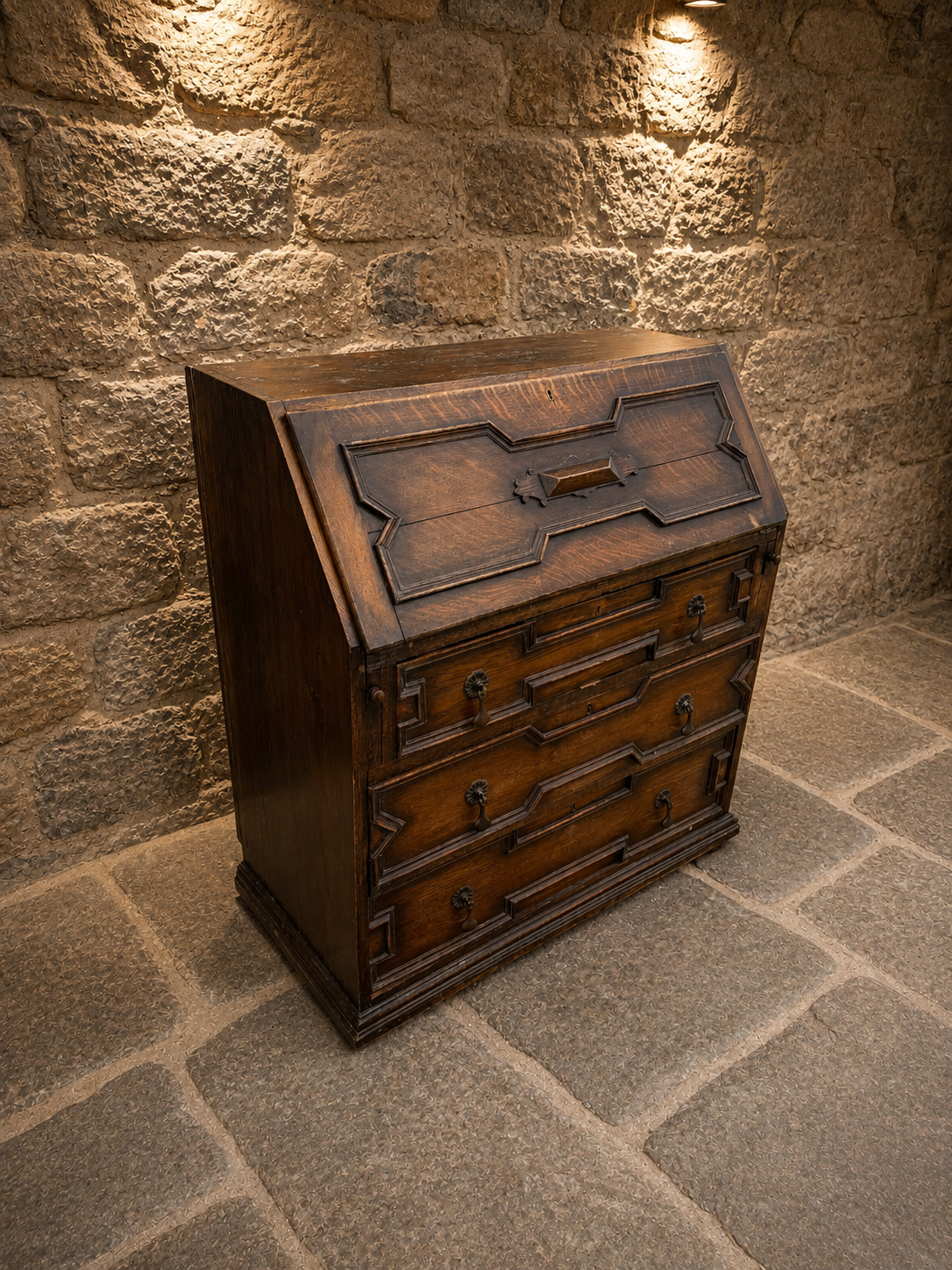 Vintage Mid-Century Bureau Writing Desk – Compact Home Office & Storage Cabinet