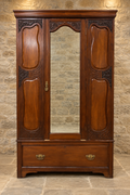 Edwardian carved mahogany mirrored wardrobe