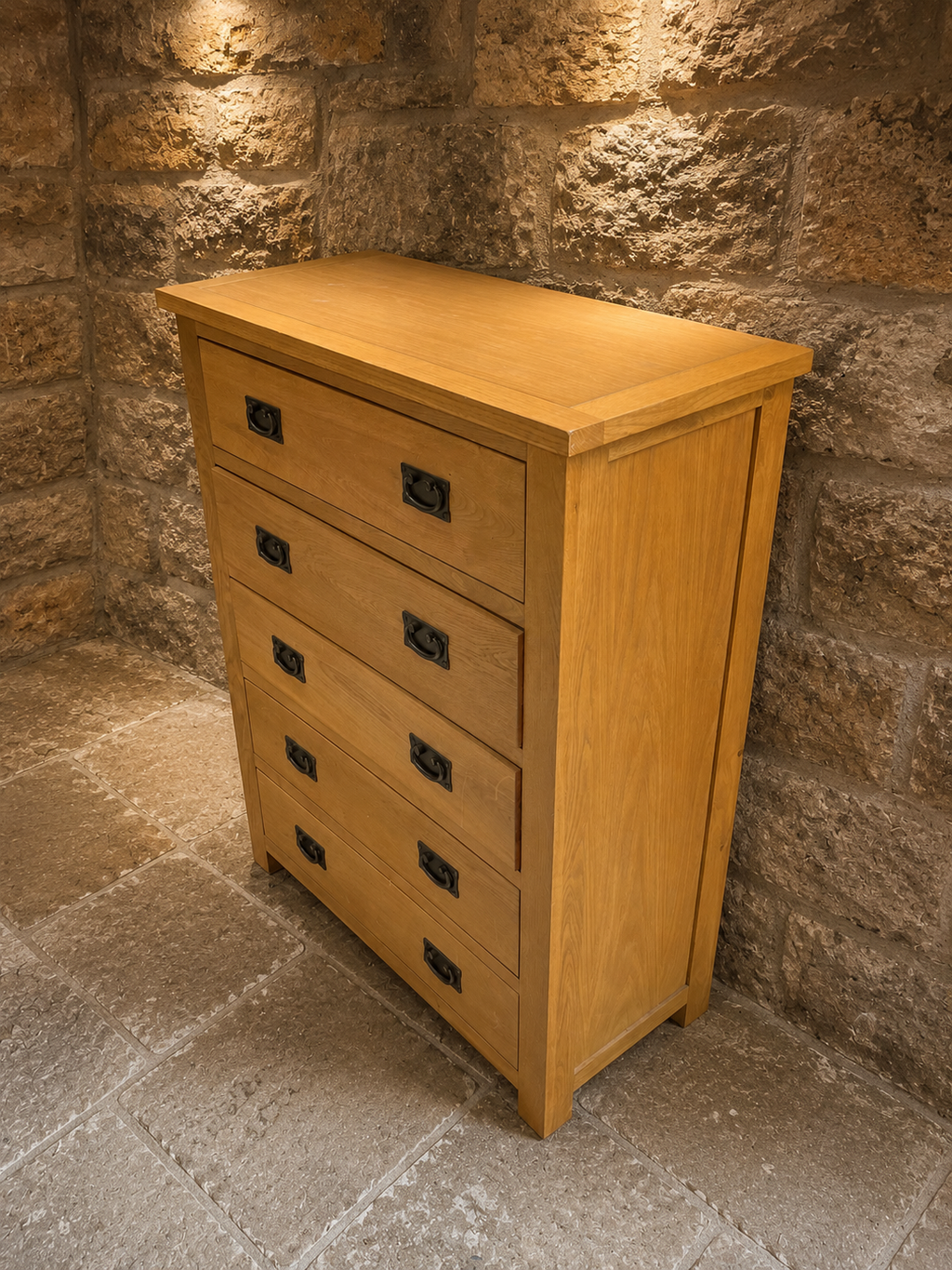 Solid Oak Tallboy Chest of Drawers – Five Drawer Arts & Crafts Style
