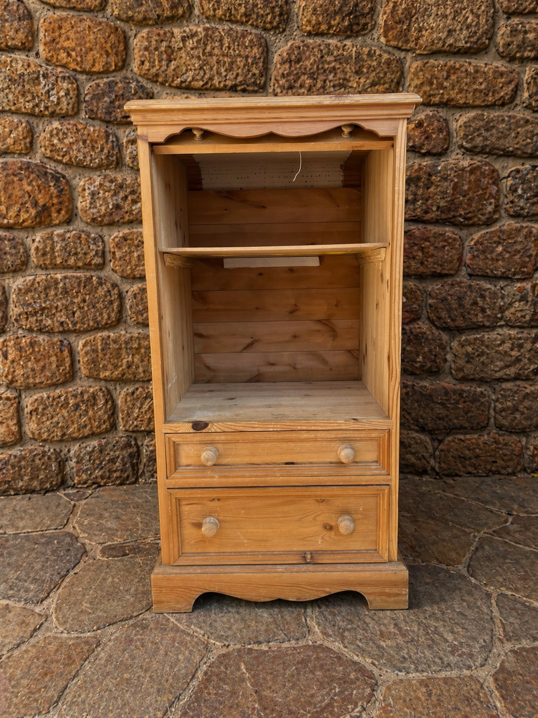 Rustic Pine Tambour Door Cabinet – Country Cottage Storage Unit with Drawers