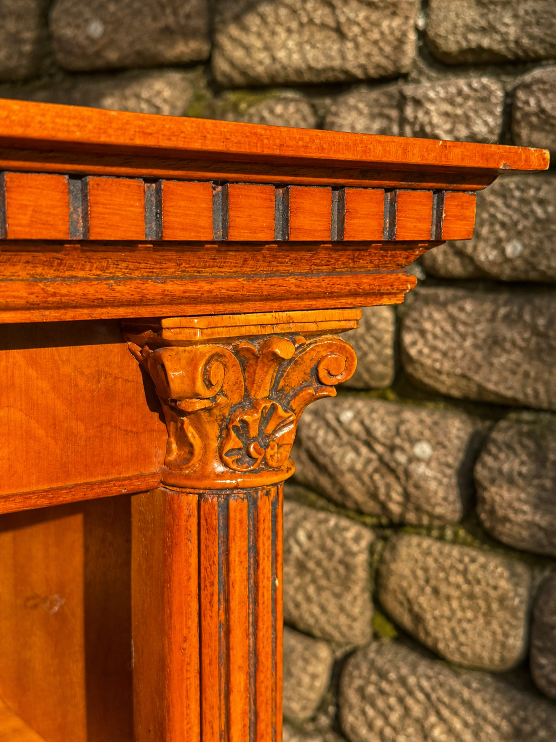 Georgian Style Sideboard Bookcase – Open Shelving Cabinet with Fluted Columns, Yew Finish