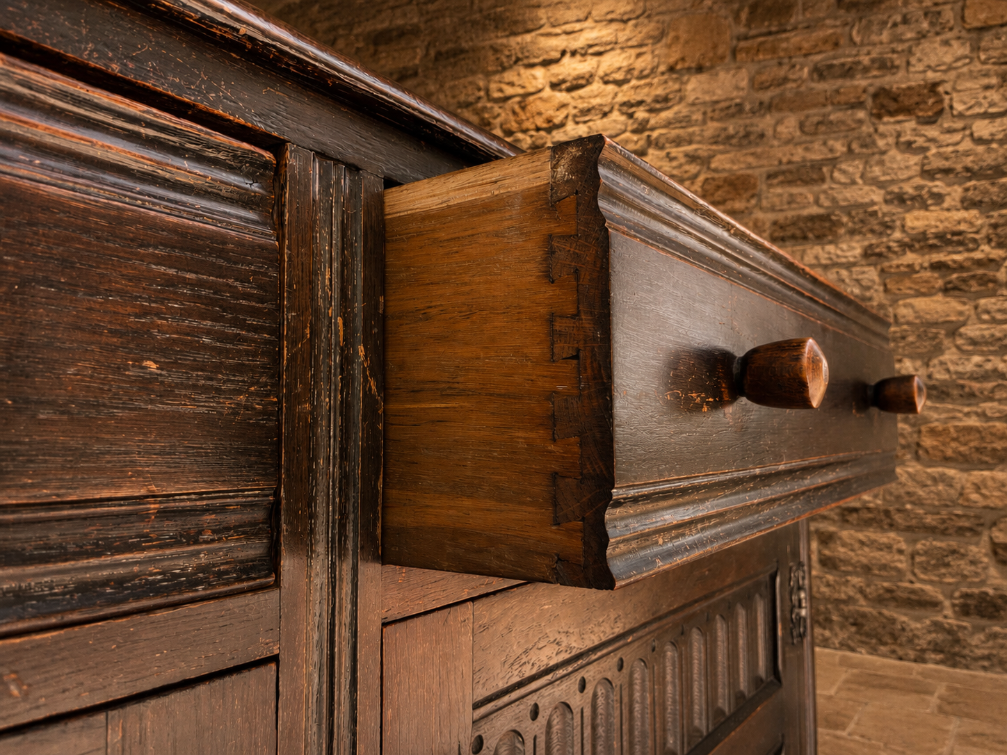 Antique Victorian Gothic Revival Oak Sideboard Cupboard – c.1880–1900