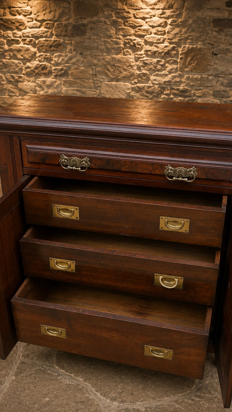 Antique Victorian Mahogany Sideboard with Burr Walnut & Marquetry Inlay