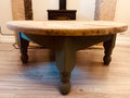 Large Rustic Round Coffee Table – Solid Pine with Stripped Wood Top & Rich Green Painted Legs