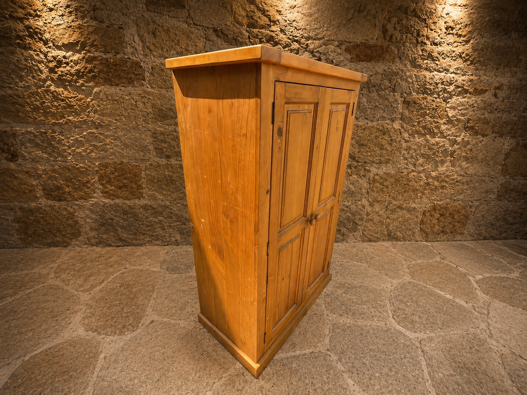 Solid Pine Farmhouse Storage Cupboard | Rustic Pine Linen Cabinet | Country House Pantry Cupboard | Vintage Hall Storage Cabinet