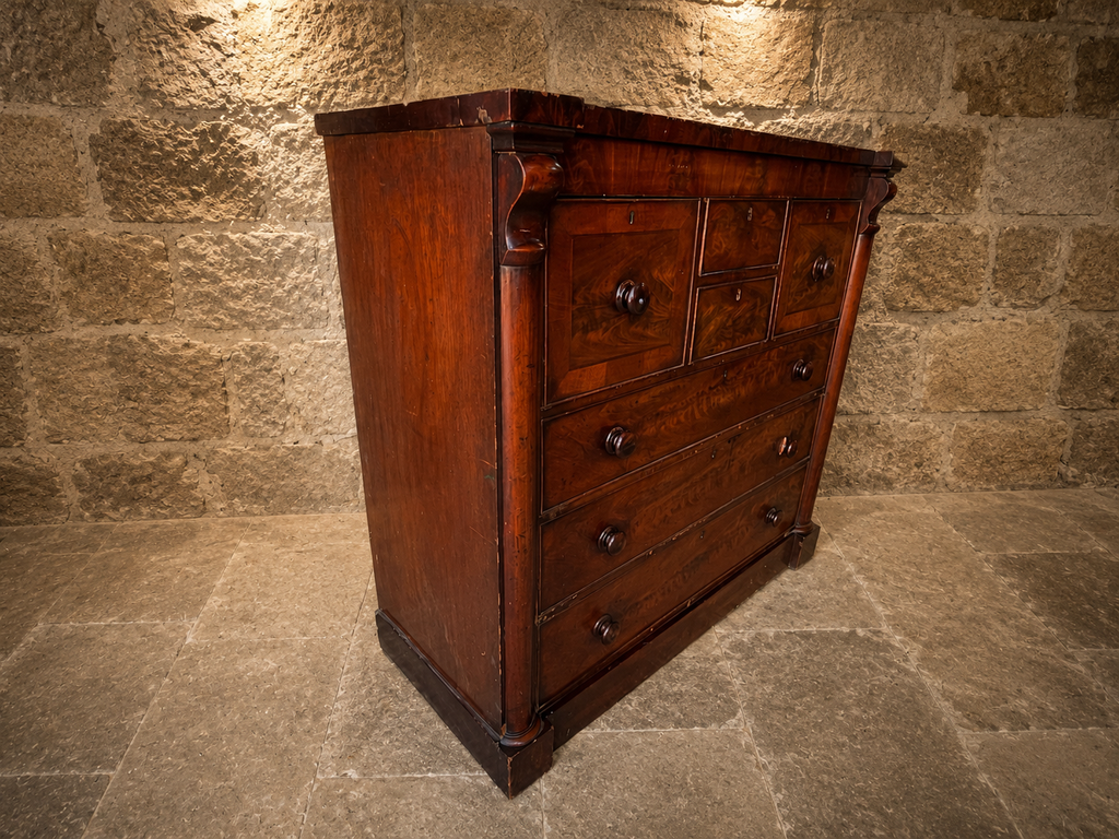 Victorian Flame Mahogany Wellington Chest | Antique English Mahogany Chest of Drawers | 19th Century Apothecary Style Chest | Country House Furniture