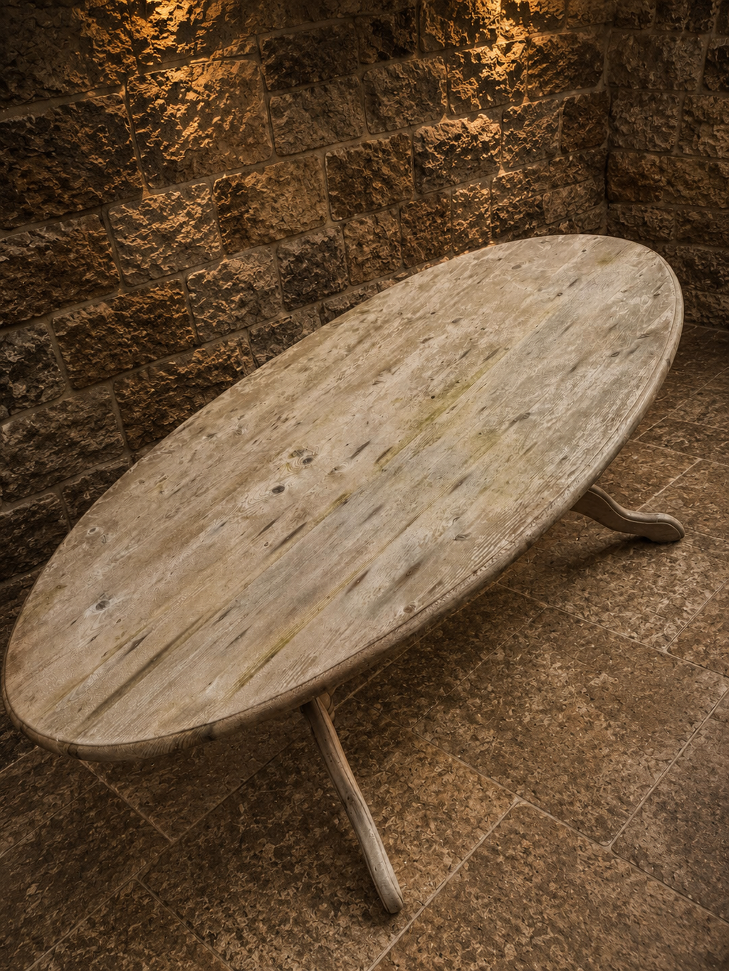 Antique French Farmhouse Oval Dining Table | Large Solid Pine Refectory Table | Rustic Country Kitchen Table