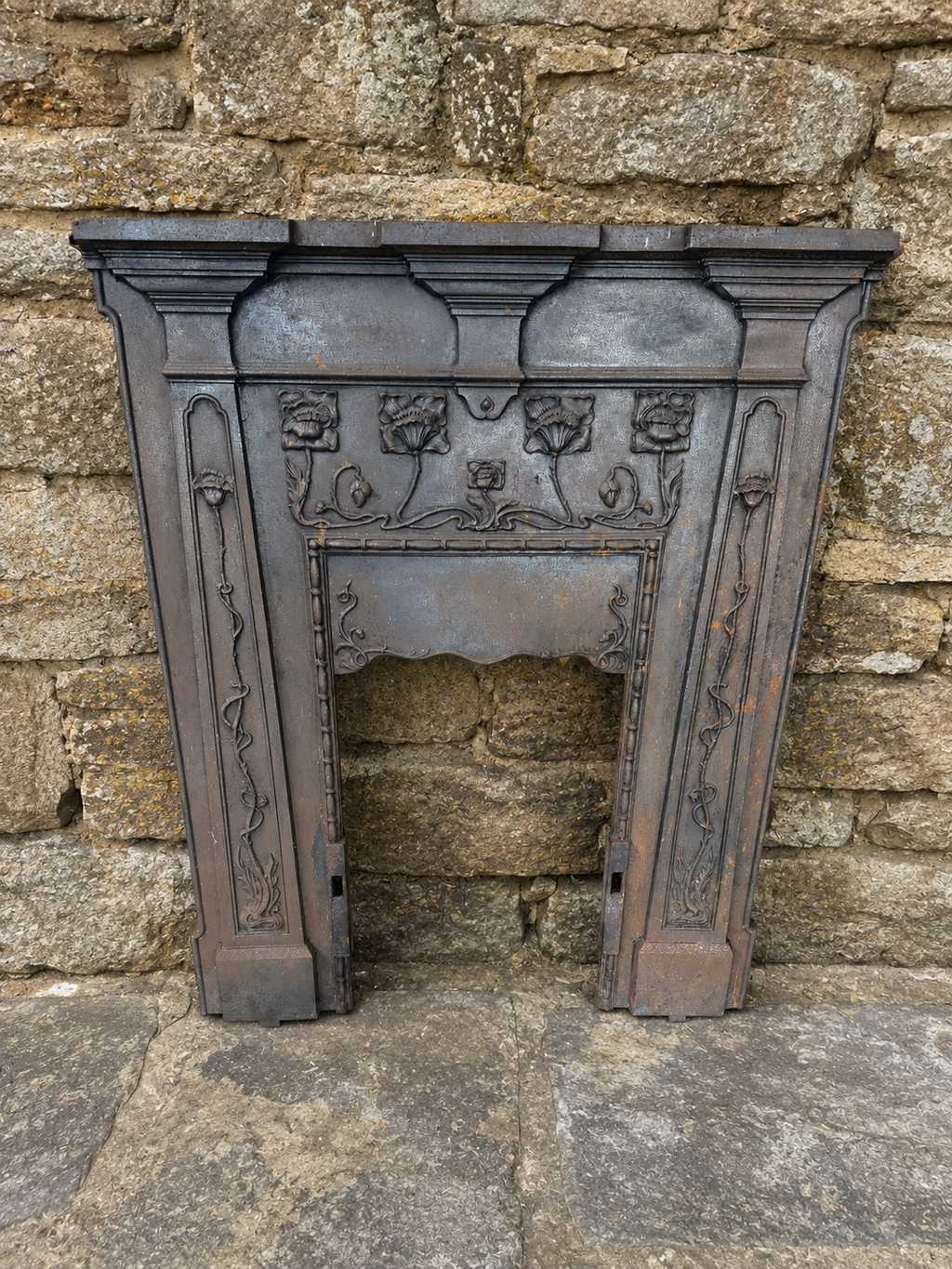 Antique Art Nouveau Cast Iron Fireplace Surround c1900