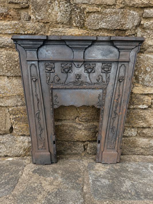 Antique Art Nouveau Cast Iron Fireplace Surround c1900
