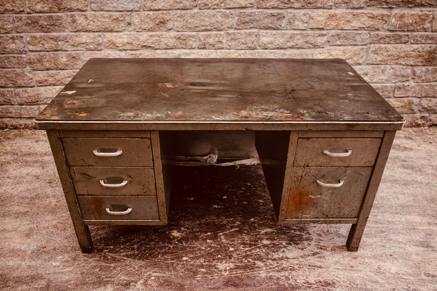 Vintage Industrial Steel Desk with Original Patina