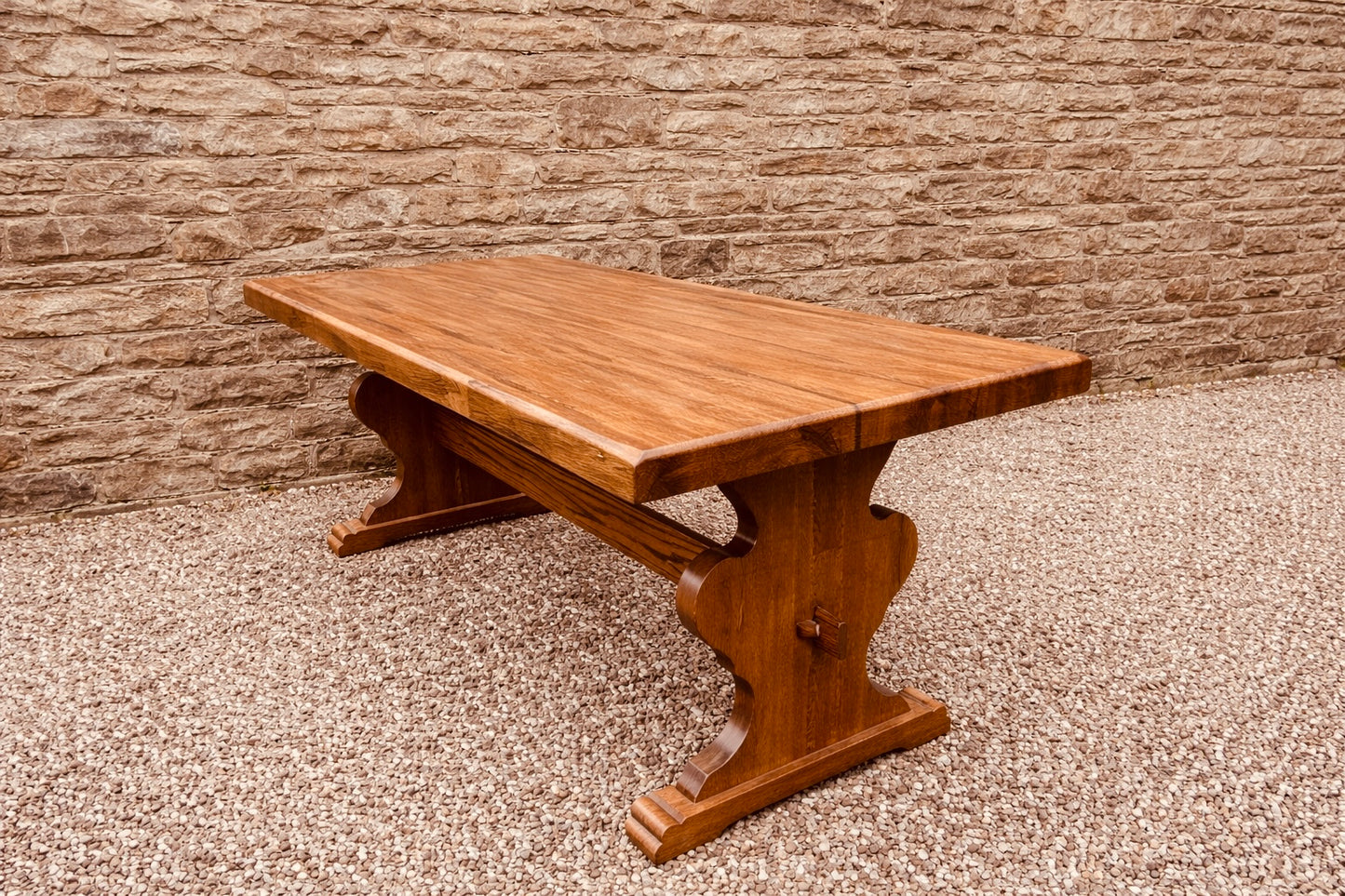Large Solid Oak Farmhouse Dining Table – Rustic Refectory Trestle Base