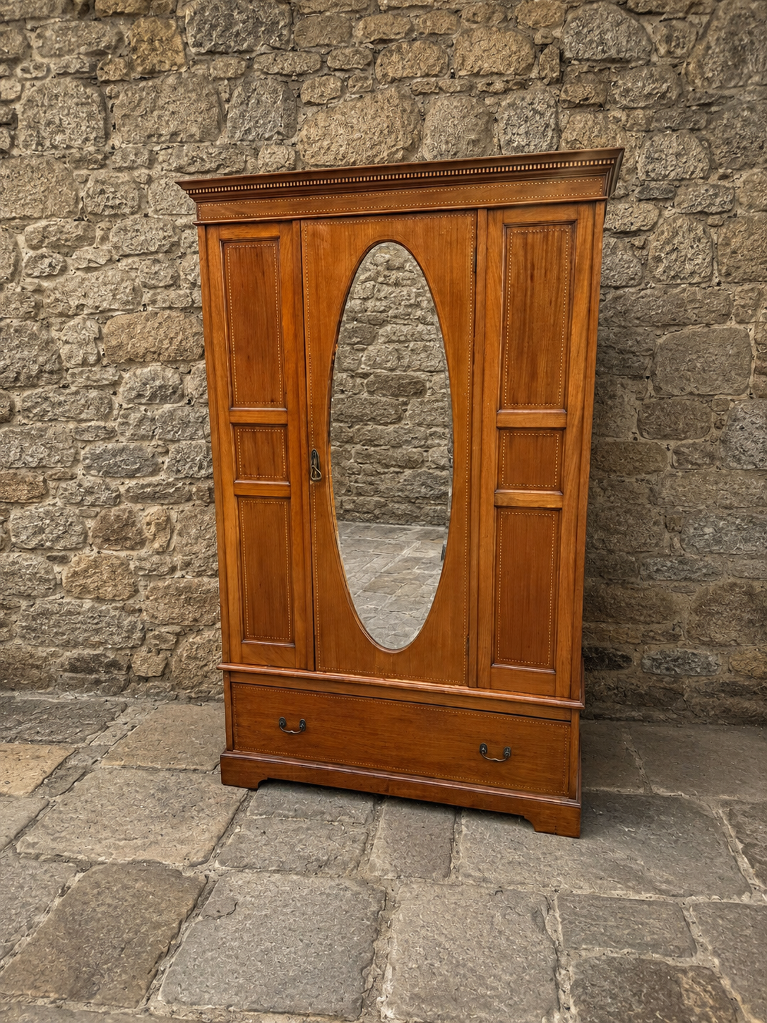 Antique Edwardian Inlaid Mahogany Mirrored Wardrobe | Circa 1905–1915