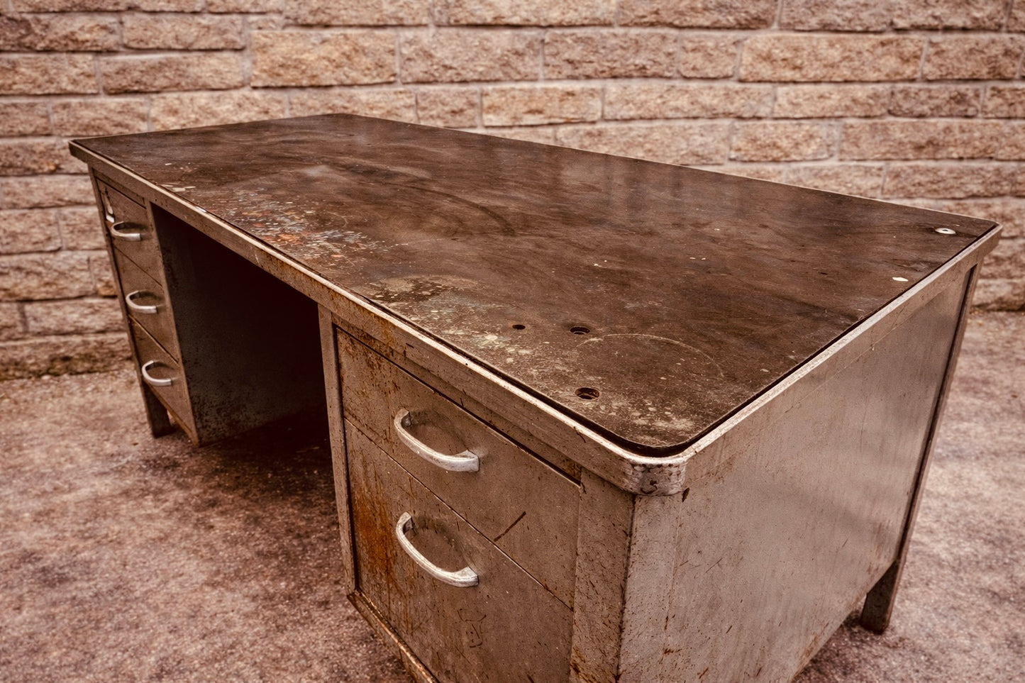 Vintage Industrial Steel Desk with Original Patina