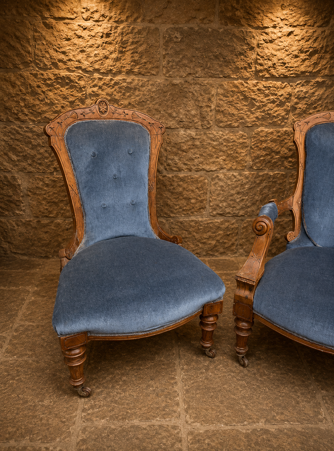Pair of Victorian Walnut Salon Chairs