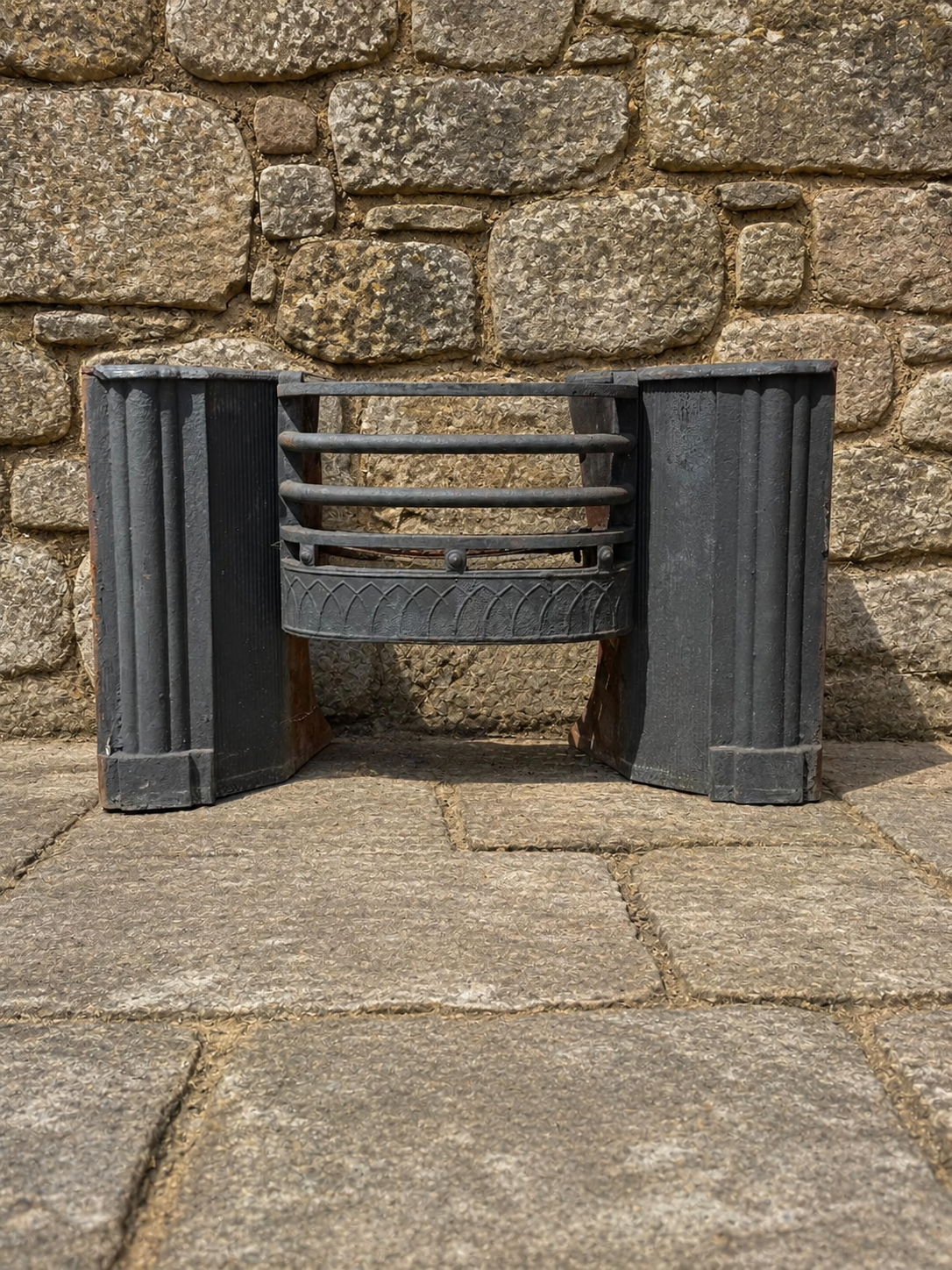 Vintage Art Deco Cast Iron Fireplace Fire Basket c1930s